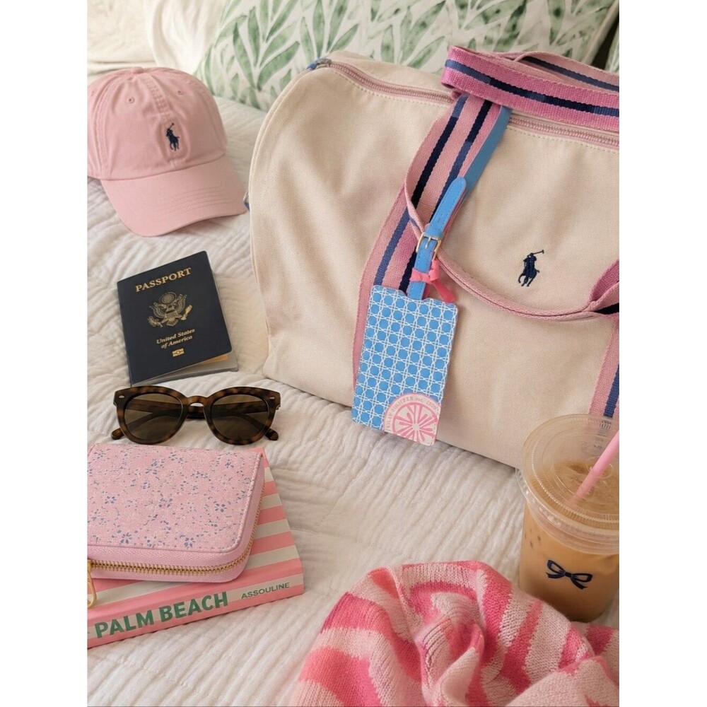 Lilly Pulitzer Luggage Tag Travel Frenchie Blue Caning NWT Vacation ID